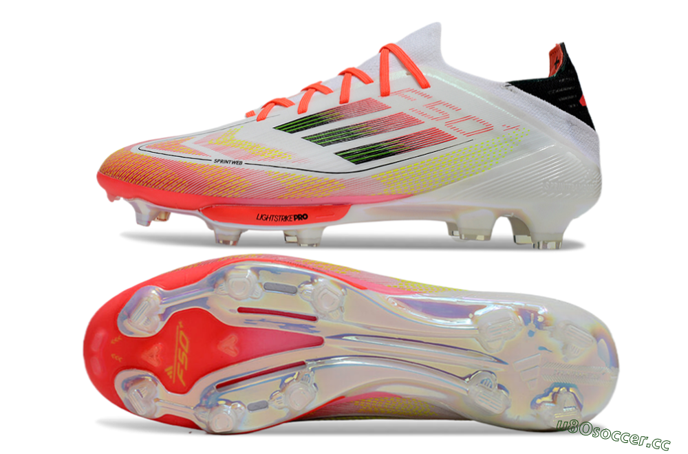 Men's Adidas F50 Lightstrike Elite Laceless FG Firm Ground Low-Tops Football Boots - White/Red/Yellow 1