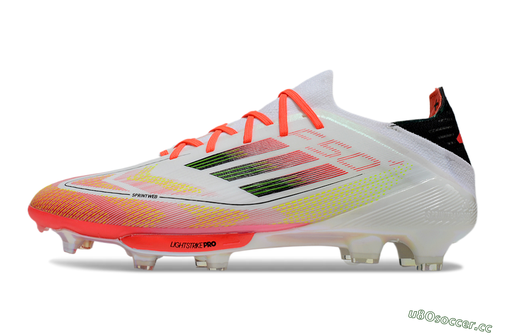 Men's Adidas F50 Lightstrike Elite Laceless FG Firm Ground Low-Tops Football Boots - White/Red/Yellow 0