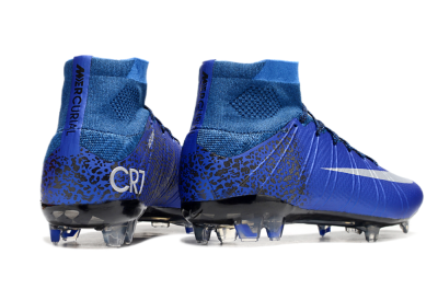 Men's Nike Mercurial Superfly 4 CR7 FG Firm Ground High-Tops Football Boots - Blue/White/Black