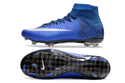 Men's Nike Mercurial Superfly 4 CR7 FG Firm Ground High-Tops Football Boots - Blue/White/Black