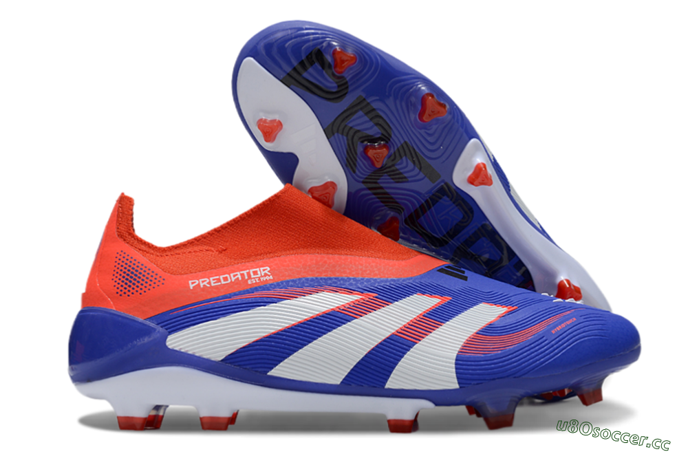 Unisex Adidas Predator 25 Elite Laceless FG Firm Ground Low-Tops Football Boots - Blue/White/Red 2