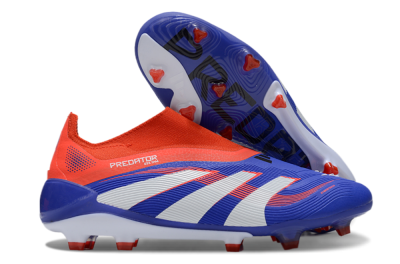 Unisex Adidas Predator 25 Elite Laceless FG Firm Ground Low-Tops Football Boots - Blue/White/Red