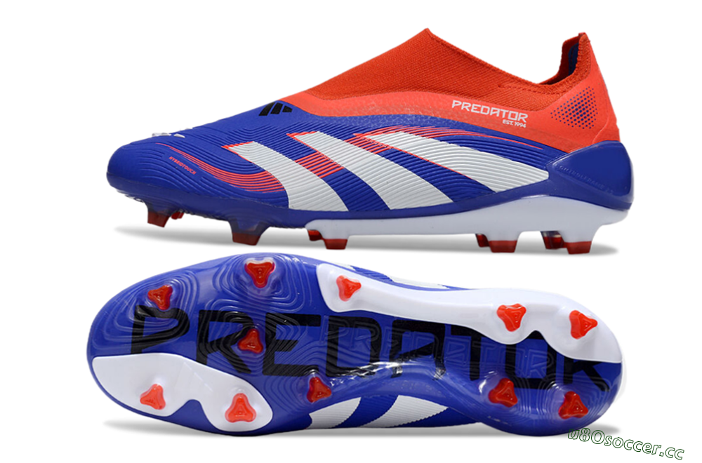 Unisex Adidas Predator 25 Elite Laceless FG Firm Ground Low-Tops Football Boots - Blue/White/Red 1
