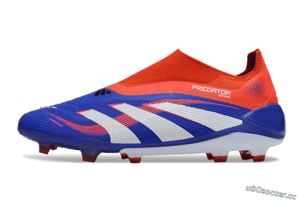 Unisex Adidas Predator 25 Elite Laceless FG Firm Ground Low-Tops Football Boots - Blue/White/Red 0