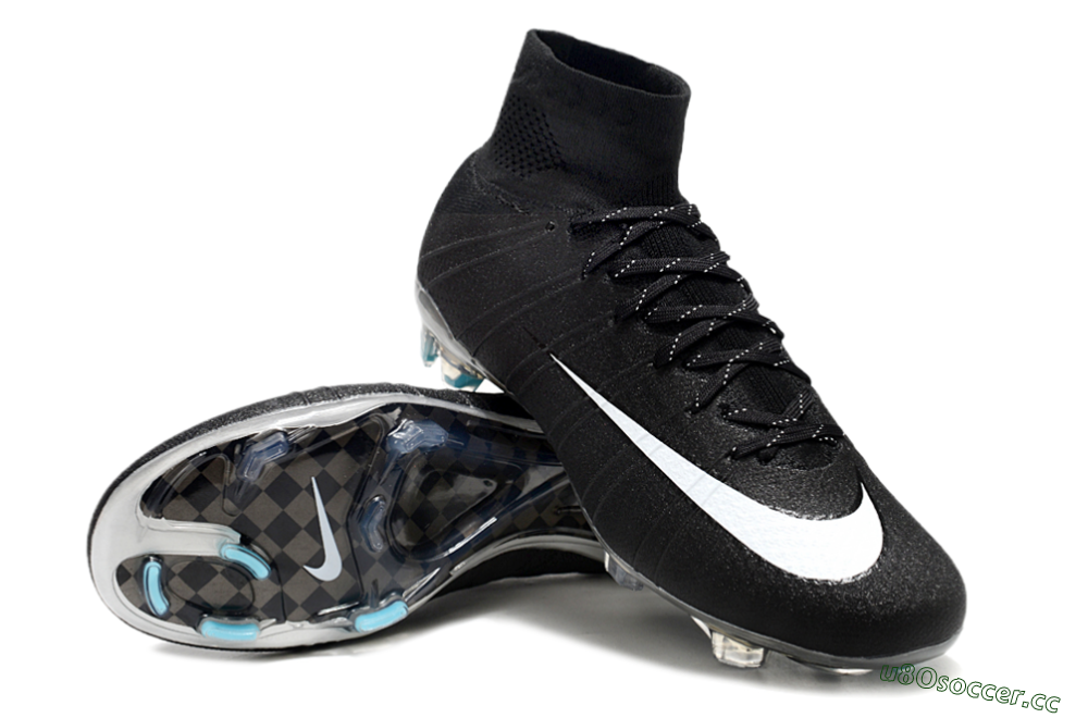 Men's Nike Mercurial Superfly 4 CR7 FG Firm Ground High-Tops Football Boots - Black/White/Blue 3