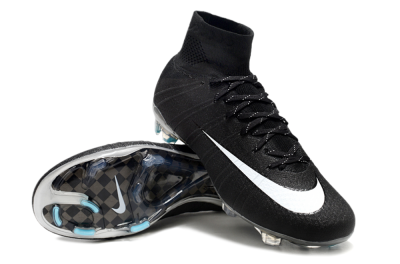 Men's Nike Mercurial Superfly 4 CR7 FG Firm Ground High-Tops Football Boots - Black/White/Blue