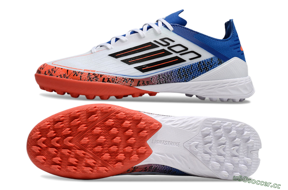 Men's Adidas F50 Elite TF Artificial Turf Low-Tops Football Shoes - White/Black/Blue/Red 1