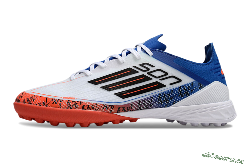 Men's Adidas F50 Elite TF Artificial Turf Low-Tops Football Shoes - White/Black/Blue/Red 0