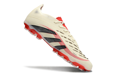 Unisex Adidas Predator 25+ Elite AG Artificial Grass Low-Tops Football Boots - Beige/Red/Black