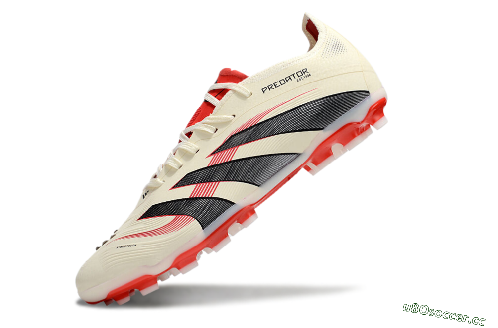 Unisex Adidas Predator 25+ Elite AG Artificial Grass Low-Tops Football Boots - Beige/Red/Black 5
