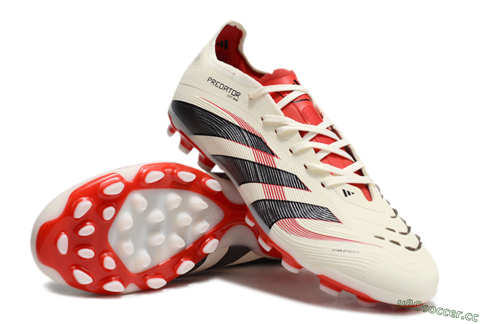 Unisex Adidas Predator 25+ Elite AG Artificial Grass Low-Tops Football Boots - Beige/Red/Black 3