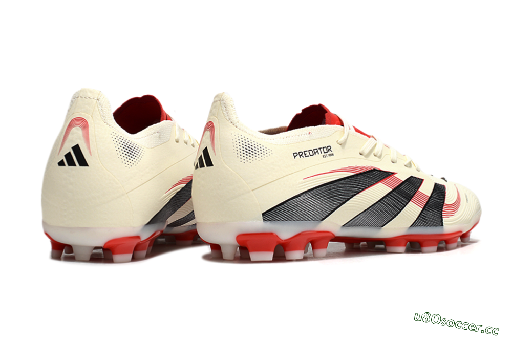 Unisex Adidas Predator 25+ Elite AG Artificial Grass Low-Tops Football Boots - Beige/Red/Black 6