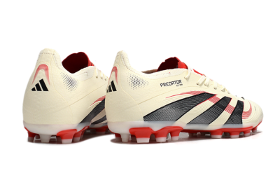 Unisex Adidas Predator 25+ Elite AG Artificial Grass Low-Tops Football Boots - Beige/Red/Black
