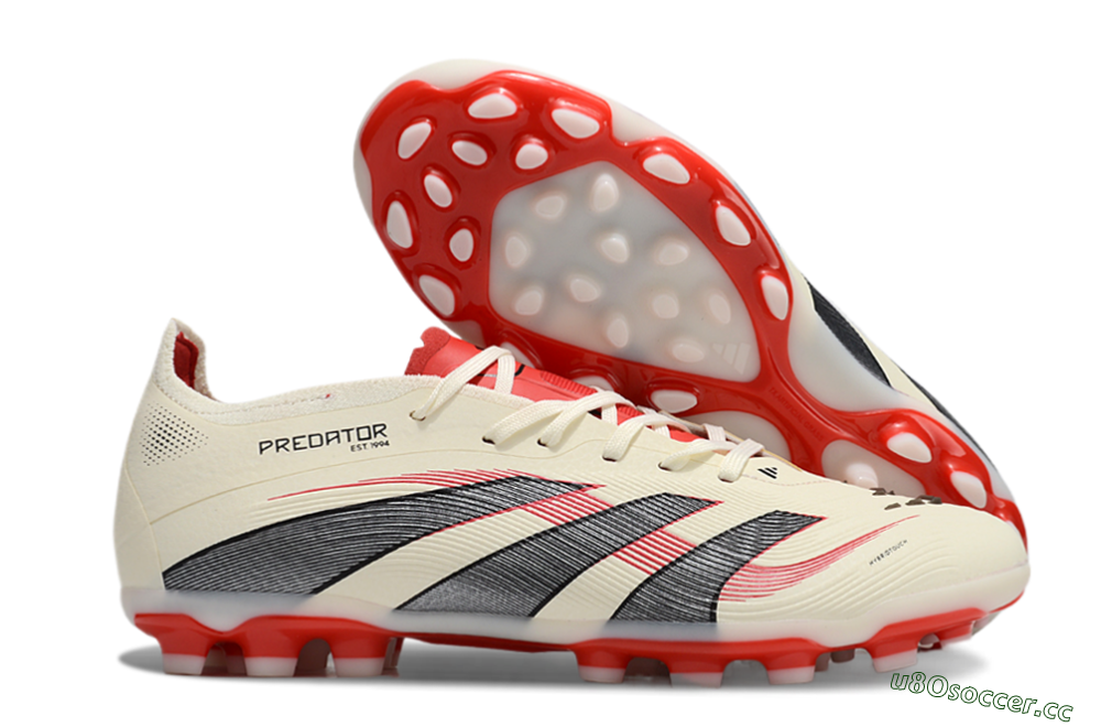 Unisex Adidas Predator 25+ Elite AG Artificial Grass Low-Tops Football Boots - Beige/Red/Black 2
