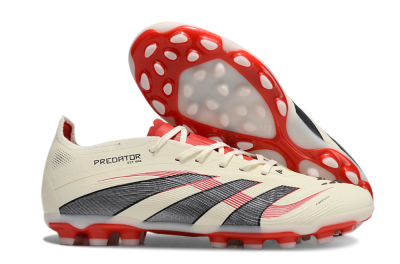 Unisex Adidas Predator 25+ Elite AG Artificial Grass Low-Tops Football Boots - Beige/Red/Black