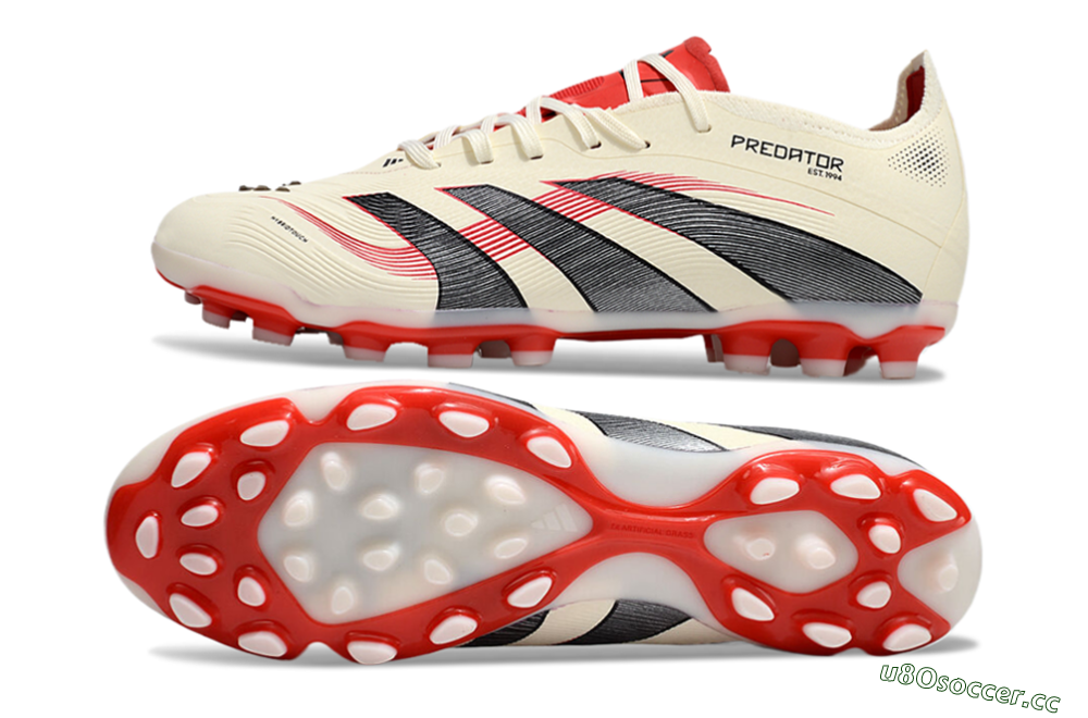 Unisex Adidas Predator 25+ Elite AG Artificial Grass Low-Tops Football Boots - Beige/Red/Black 1