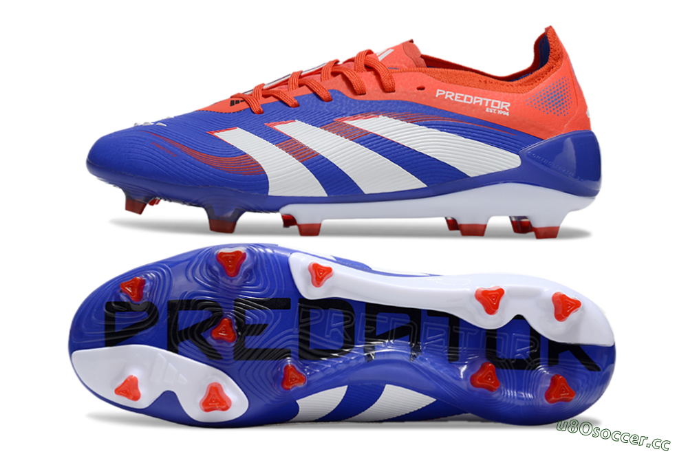 Unisex Adidas Predator 25 Elite FG Firm Ground Low-Tops Football Boots - Blue/White/Red 1