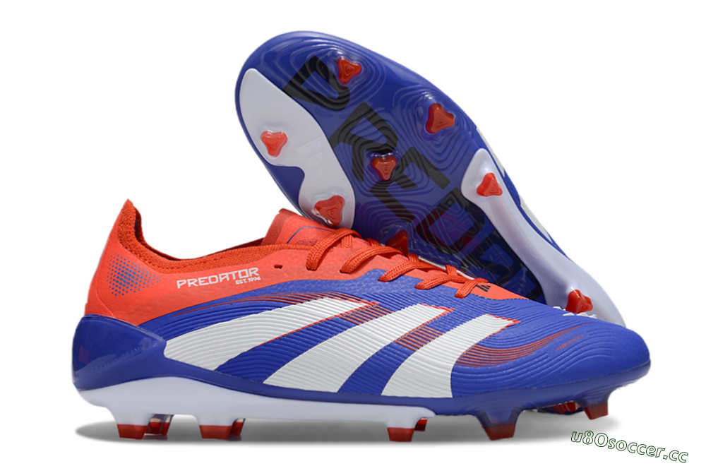 Unisex Adidas Predator 25 Elite FG Firm Ground Low-Tops Football Boots - Blue/White/Red 2