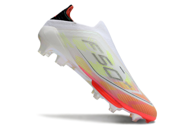 Men's Adidas F50 Elite Lightstrike Laceless FG Firm Ground Low-Tops Football Boots - White/Red/Yellow