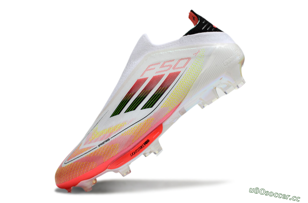 Men's Adidas F50 Elite Lightstrike Laceless FG Firm Ground Low-Tops Football Boots - White/Red/Yellow 5