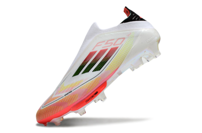 Men's Adidas F50 Elite Lightstrike Laceless FG Firm Ground Low-Tops Football Boots - White/Red/Yellow