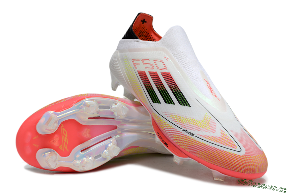 Men's Adidas F50 Elite Lightstrike Laceless FG Firm Ground Low-Tops Football Boots - White/Red/Yellow 3