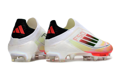Men's Adidas F50 Elite Lightstrike Laceless FG Firm Ground Low-Tops Football Boots - White/Red/Yellow