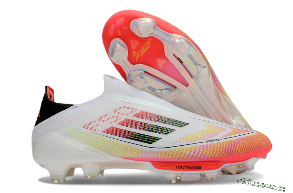 Men's Adidas F50 Elite Lightstrike Laceless FG Firm Ground Low-Tops Football Boots - White/Red/Yellow 2