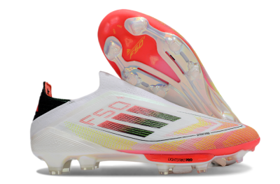 Men's Adidas F50 Elite Lightstrike Laceless FG Firm Ground Low-Tops Football Boots - White/Red/Yellow