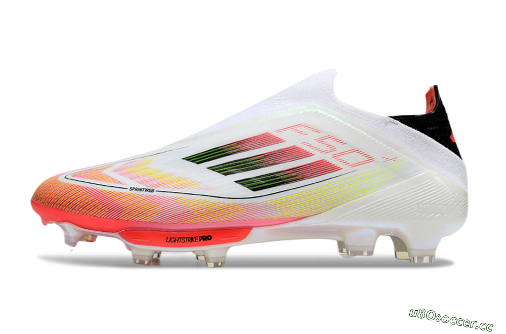 Men's Adidas F50 Elite Lightstrike Laceless FG Firm Ground Low-Tops Football Boots - White/Red/Yellow 0