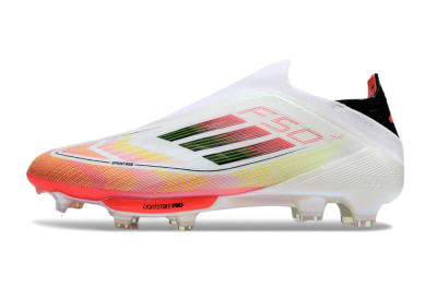 Men's Adidas F50 Elite Lightstrike Laceless FG Firm Ground Low-Tops Football Boots - White/Red/Yellow