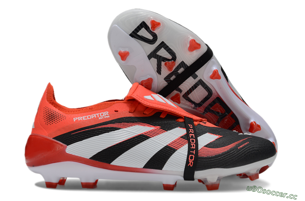 Unisex Adidas Predator Elite 25 Foldover Tongue FG Firm Ground Low-Tops Football Boots - Black/White/Red 2