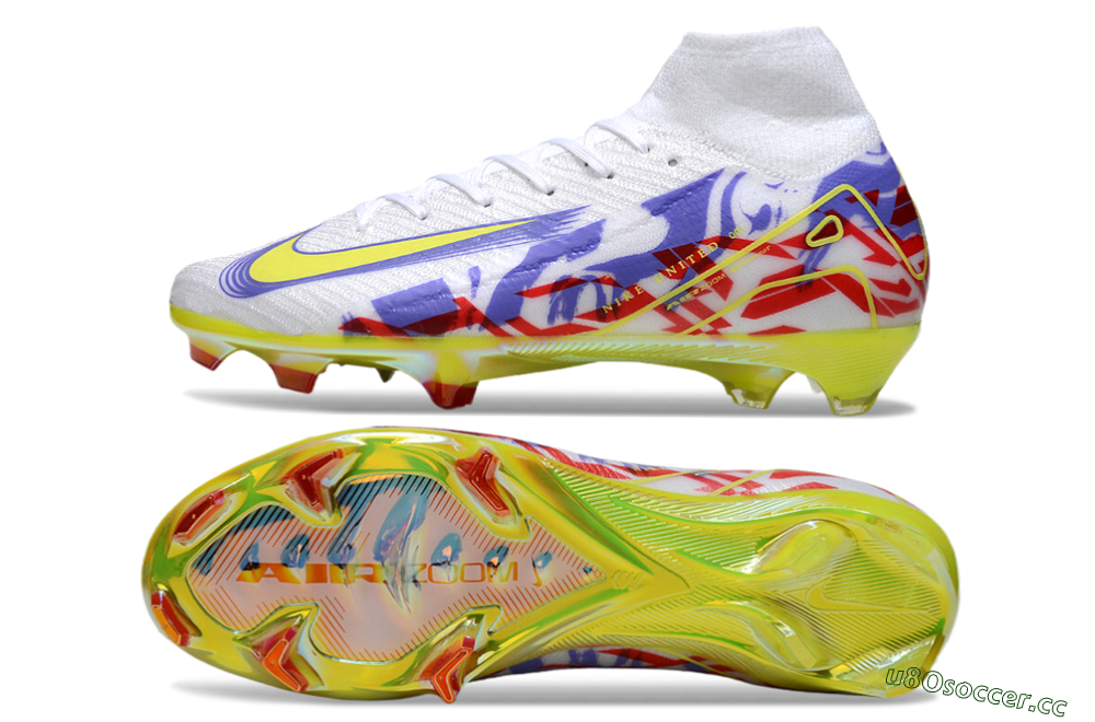 Men's Nike Air Zoom Mercurial Superfly 10 Elite FG Firm Ground High-Tops Football Boots - White/Purple/Yellow/Red 1
