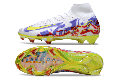 Men's Nike Air Zoom Mercurial Superfly 10 Elite FG Firm Ground High-Tops Football Boots - White/Purple/Yellow/Red