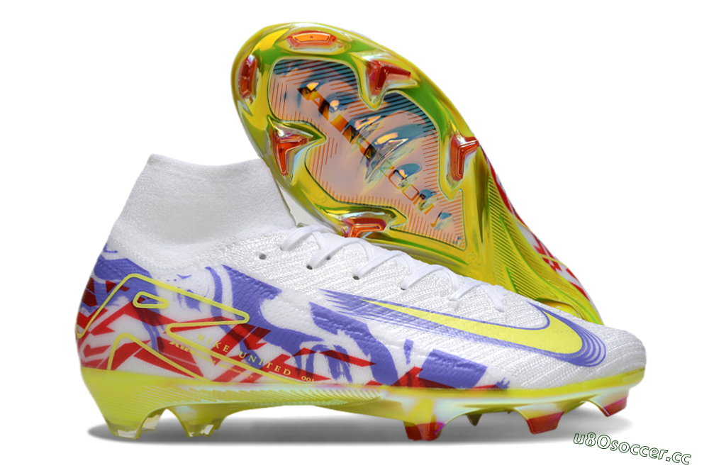 Men's Nike Air Zoom Mercurial Superfly 10 Elite FG Firm Ground High-Tops Football Boots - White/Purple/Yellow/Red 2