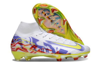Men's Nike Air Zoom Mercurial Superfly 10 Elite FG Firm Ground High-Tops Football Boots - White/Purple/Yellow/Red