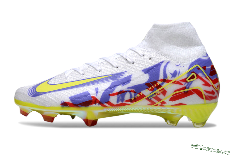 Men's Nike Air Zoom Mercurial Superfly 10 Elite FG Firm Ground High-Tops Football Boots - White/Purple/Yellow/Red 0