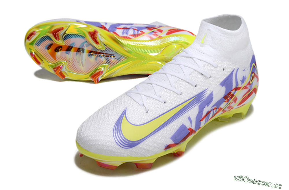 Men's Nike Air Zoom Mercurial Superfly 10 Elite FG Firm Ground High-Tops Football Boots - White/Purple/Yellow/Red 3