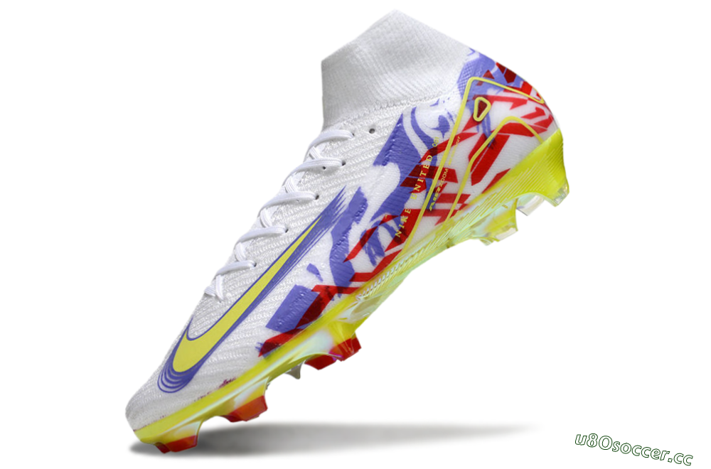 Men's Nike Air Zoom Mercurial Superfly 10 Elite FG Firm Ground High-Tops Football Boots - White/Purple/Yellow/Red 5