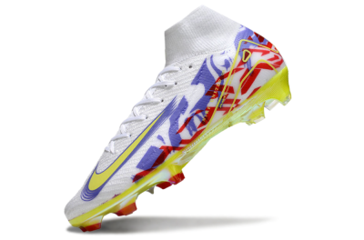 Men's Nike Air Zoom Mercurial Superfly 10 Elite FG Firm Ground High-Tops Football Boots - White/Purple/Yellow/Red