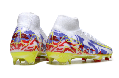 Men's Nike Air Zoom Mercurial Superfly 10 Elite FG Firm Ground High-Tops Football Boots - White/Purple/Yellow/Red
