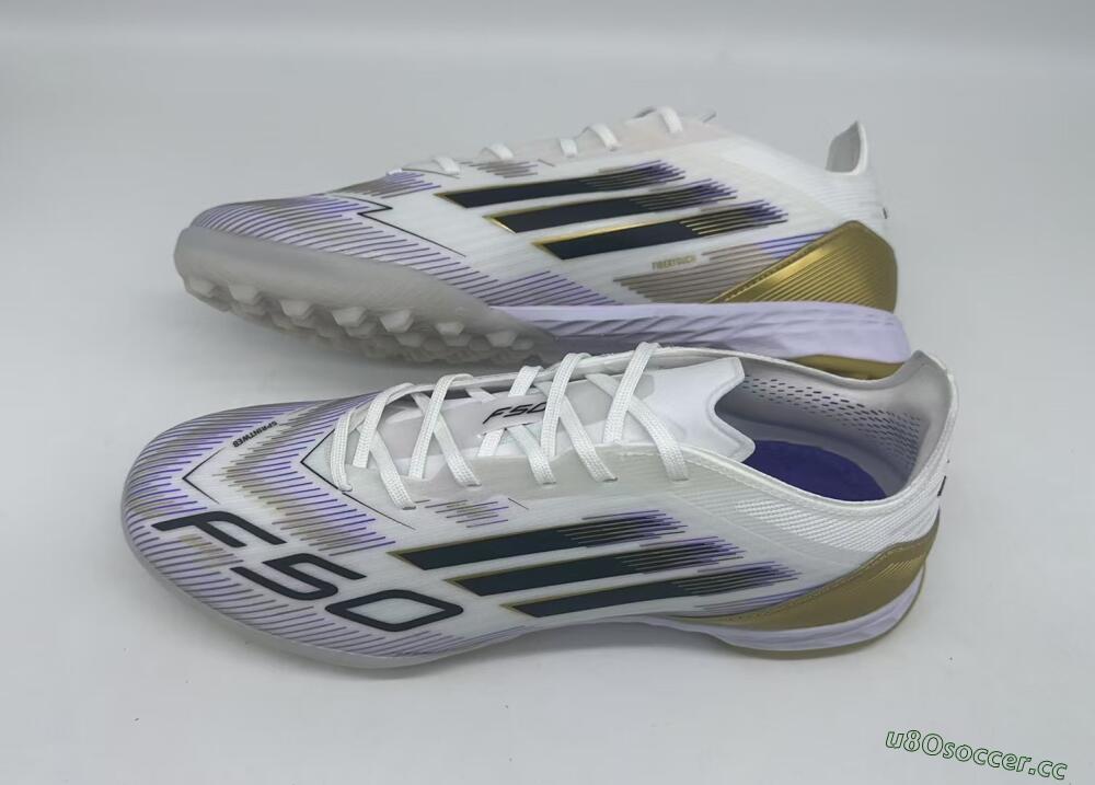 Men's Adidas F50 Pro TF Artificial Turf Low-Tops Football Shoes - White/Black/Yellow