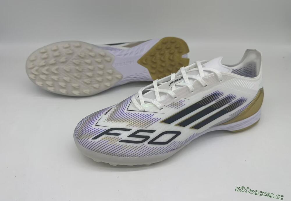Men's Adidas F50 Pro TF Artificial Turf Low-Tops Football Shoes - White/Black/Yellow