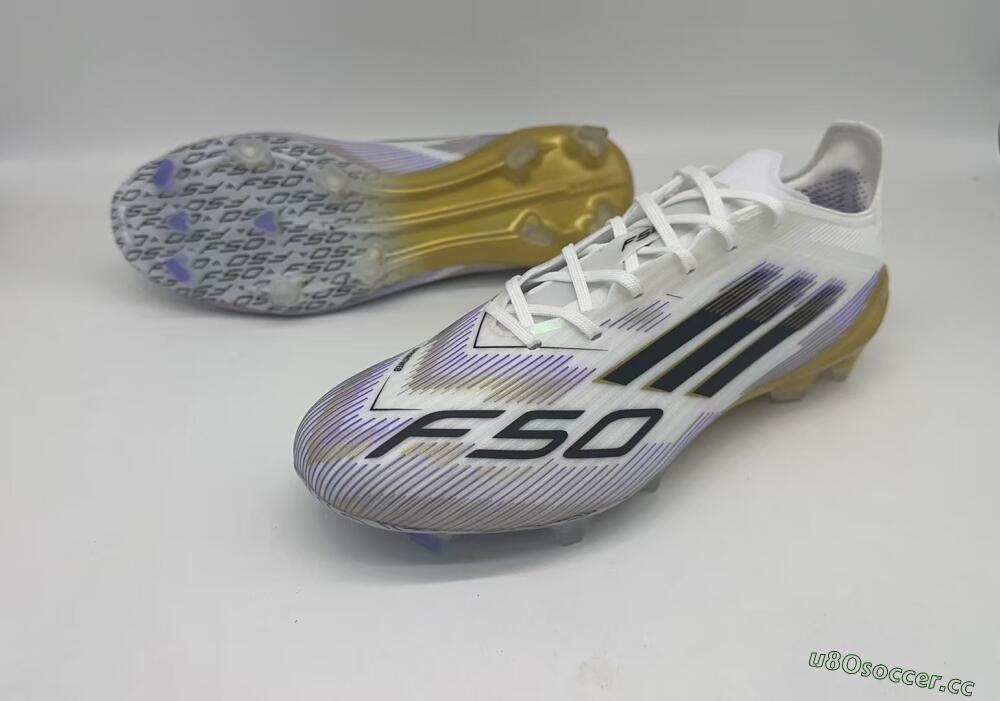 Men's Adidas F50 Elite FG Firm Ground Low-Tops Football Boots - White/Black/Yellow