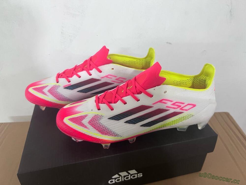 Men's Adidas F50 Elite FG Firm Ground Low-Tops Football Boots - White/Red/Yellow