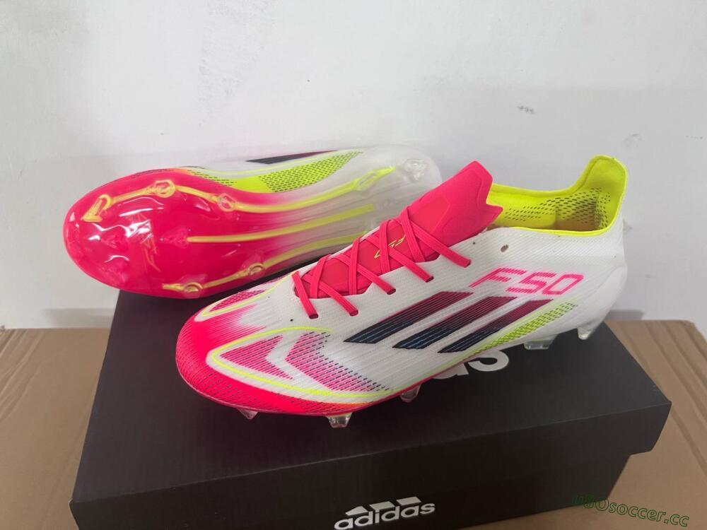 Men's Adidas F50 Elite FG Firm Ground Low-Tops Football Boots - White/Red/Yellow