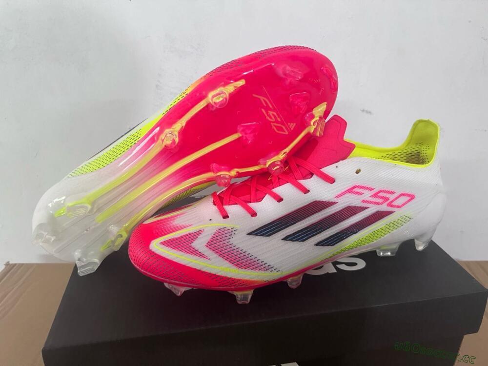 Men's Adidas F50 Elite FG Firm Ground Low-Tops Football Boots - White/Red/Yellow
