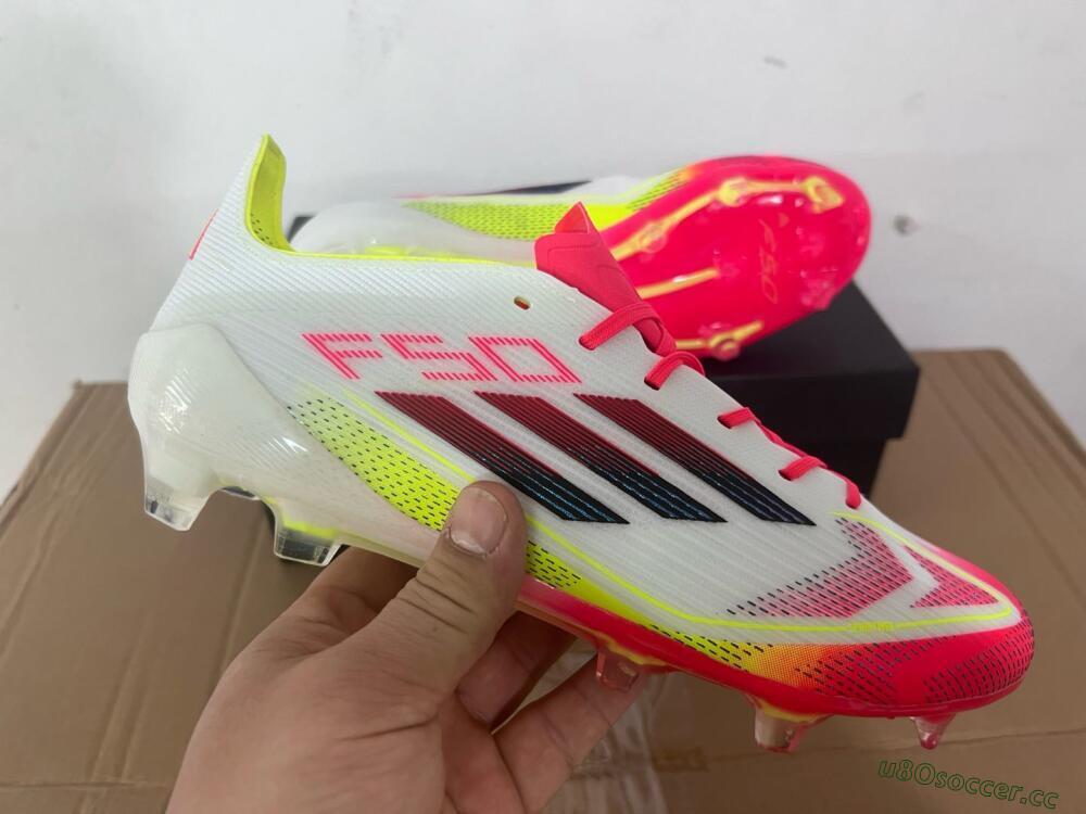 Men's Adidas F50 Elite FG Firm Ground Low-Tops Football Boots - White/Red/Yellow