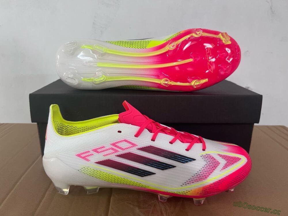 Men's Adidas F50 Elite FG Firm Ground Low-Tops Football Boots - White/Red/Yellow
