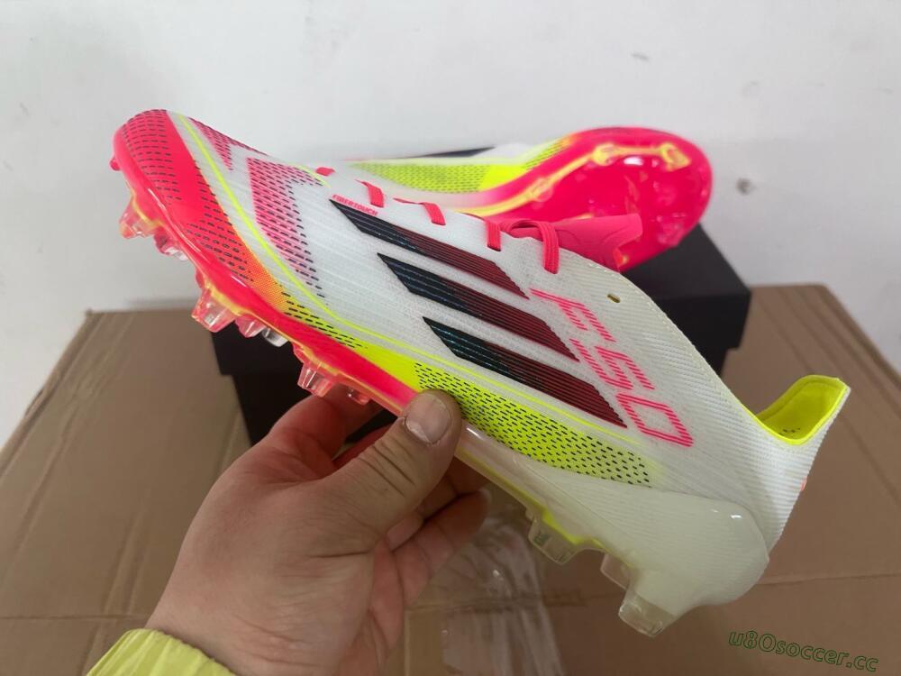 Men's Adidas F50 Elite FG Firm Ground Low-Tops Football Boots - White/Red/Yellow